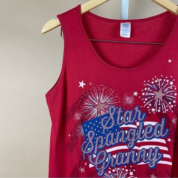Vintage Star Spangled Granny Size Medium Fireworks 4th of July Patriotic Tank - Picture 6 of 6